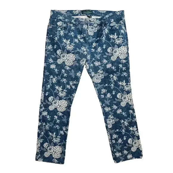 Lauren Ralph Lauren Pants - RALPH LAUREN LRL JEANS CO BLUE & CREAM FLORAL SLIM STRETCH ANKLE JEANS Size 12P